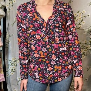 Anthropologie Maeve Forest Animal Novelty Print Pop Over Blouse 0